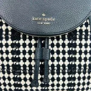 Kate Spade Black and White Checkered Backpack - Leila Tweed Medium Flap Kate Spade Leila Tweed Fabric Medium Flap Black/White  main image 4